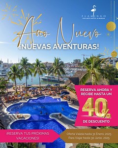 ¡Año nuevo, nuevas aventuras! 🌴✨ Prepárate para descubrir Puerto Vallarta con hasta un 40% de descuento en Hotel Flamingo Vallarta. 🌊 ¡Reserva ahora y vive la experiencia! 📲 WhatsApp: http://wa.me/ 523223779485 | Flamingo Vallarta