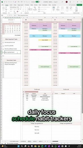 Use this Excel tool's Monthly Calendar Weekly tabs to plan your Daily Schedules and To-Do Lists