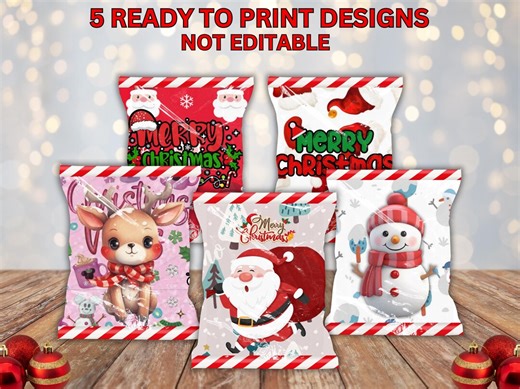 Christmas Chip Bag Wrapper Printable Bundle, DIY Holiday Party Favors Treat Bag, Santa Reindeer Cute Gift Bag, Printable Candy Bag Wrapper, - Etsy