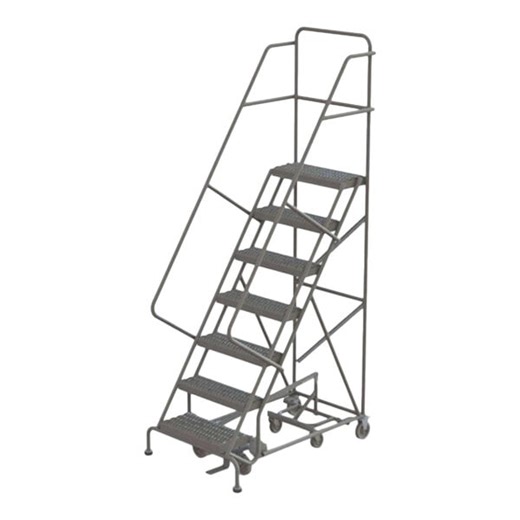 Tri-Arc 7-Step Heavy-Duty Rolling Safety Ladder with Serrated Tread and 24" Step Width KDHD107242 - 600 lb. Capacity