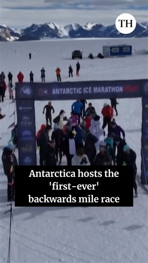 The Hindu on Instagram: "Antarctica witnessed a unique sporting moment as stranded marathon runners staged the ‘first-ever’ backwards mile race near Union Glacier. Battling icy ground, freezing temperatures and racing in reverse — some even in costume — the runners turned waiting time into fun. The athletes were in Antarctica for the Antarctic Ice Marathon held over the weekend. 📹Reuters #antarcticaicemarathon #antarctica #race"