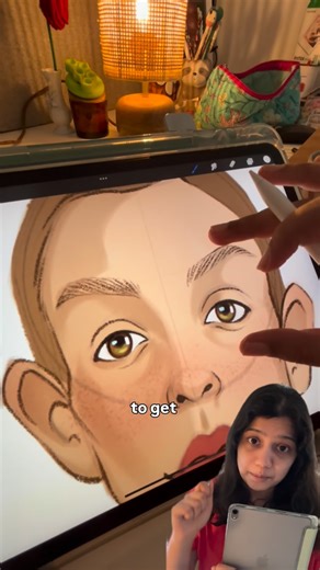 Hradini Parikh | Illustrator | Procreate tips & Workshops on Instagram: "Drawing faces from front view ✨✍️ learn the simple techniques I use to draw a proportionate face from any reference. Let me know if you try it ♥️ . . . . . (Illustration, procreate, digital, iPad Pro, Apple Pencil, drawing, draw, sketch, portrait, face, faces, artist, art, cartooning, cartoon, caricature, grid, rough, beginner, learn with me, workshop, brushes)"