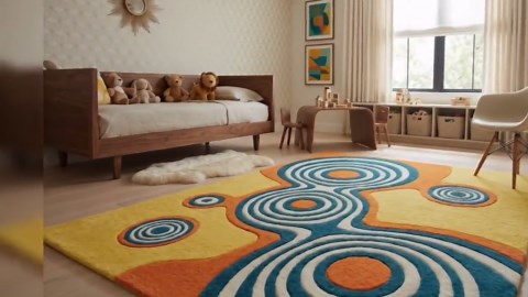 Mid Century Modern Abstract Rug Hand Tufted Wool Rug Retro Circle Pattern Rug, Luxury Geometric Area Rug, Orange Yellow Blue Designer Carpet - Etsy