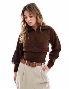 ASOS DESIGN knit collared sweater in chocolate brown | ASOS