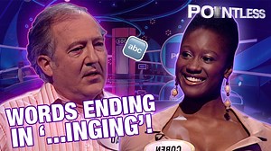 Contestants are ‘bringing’ their trivia game up a notch! Get it? They are challenged with thinking of words ending in ‘INGING’. | Pointless