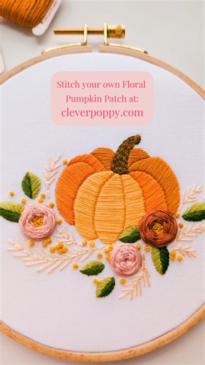 24K views · 399 reactions | Hands up who loves pumpkins? ‍♀️ Celebrate fall with our beginner pattern, Floral Pumpkin Patch! This pattern is a great way to practice and gain confidence with satin stitch by stitching up this pretty pumpkin. Then you can stitch up lovely pumpkins throughout fall.  Grab your Floral Pumpkin Patch kit while stocks last: cleverpoppy.com 瑱 #embroidery #modernembroidery #fall #pumpkin #DIY | Clever Poppy | Facebook