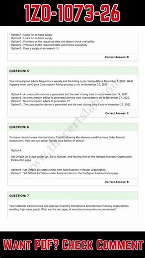 Practice Test - Oracle Inventory Cloud 2026 Implementation Professional 1Z0-1073-26 Exam Questions