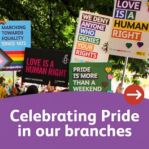 2.8K views · 26 reactions |  Happy Pride from Co-operative Bank branches across the UK. ✊ Through our history, we’ve taken action to promote equality and human rights. Our support is as unwavering today as it’s always been. Find out more about our commitment to inclusion and diversity here  https://www.co-operativebank.co.uk/values-and-ethics/community/pride/ #EthicalThenNowAndAlways | #PrideMonth | #Pride | The Co-operative Bank | Facebook