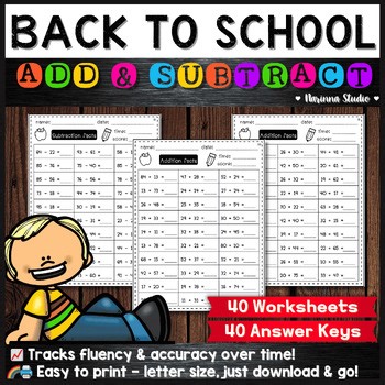Back to School Double Digit Addition & Subtraction Within 100 | Timed Tests