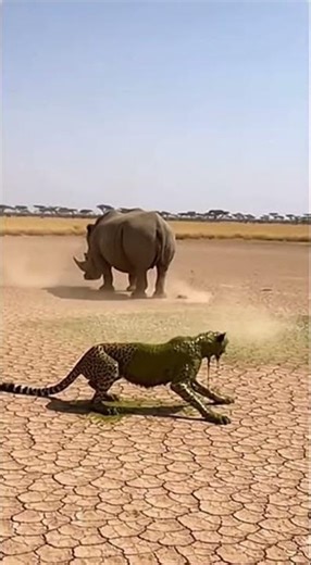 5 Cheetahs ATTACK Rhino - DUNG EXPLOSION Destroys Pack! 🦏 폭발카르마 🦏 爆発 #viral #shorts