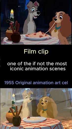 Disney Spaghetti scene Lady and Tramp original animation art cel Bella Notte 1955