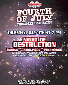 2.5K views · 32 reactions | Irwindale Speedway fans! Prepare for our most spectacular fireworks shows of the year on July 4th and 6th! ✨ Bring your friends and family and get ready to have some fun! #IrwindaleSpeedway #4thofjuly #fourthofjuly #FireworksShow #sangabrielvalley #familyfriendly #fun | Irwindale Speedway | Facebook