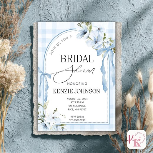 Something Blue Bridal Shower Invitation | Elegant Blue Bridal Shower Invite | Editable Canva Template - Etsy