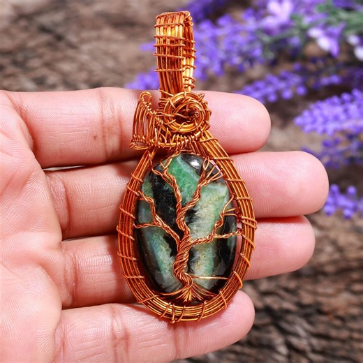 Moss Agate Tree of Life Pendant Necklace, Handmade Copper Wire Wrapped Green Crystal, Healing Stone Jewelry Gift for Her, Gift for Love Once - Etsy