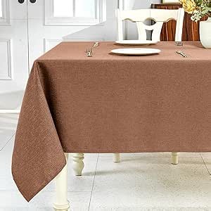 IVAPUPU Textured Linen Table Cloth for Rectangle Tables - Coffee Tablecloths Rectangular Waterproof Wrinkle Free Wipeable Dining Table Cover for Spring Wedding Birthday Kitchen Decor, 52 x 70 Inch