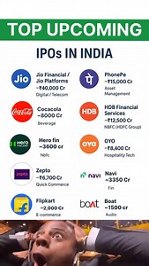🔥 Top Upcoming IPO🔥 India’s IPO market is heating up again! 🚀 Some of your favorite brands are going public soon — from fintech and e-commerce to quick commerce and hospitality. Here’s the inside scoop: 🔹 Upcoming IPOs to Watch 💚 Navi Technologies – Fintech & digital lending solutions 💚 Hero FinCorp – NBFC with focus on retail & MSME lending 💚 Jio Financial Services – Digital payments, lending & fintech ecosystem 💚 PhonePe – Leading UPI & fintech platform expanding into insurance & wealt