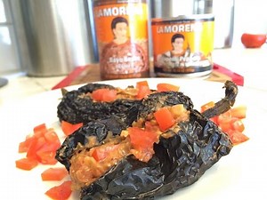 Chile Ancho Filled with Refried Beans, Jalapeños, Cheese and Morena Products Recipe