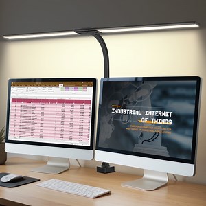 OUTON Led Desk Lamps for Office with Clamp, 360 Adjustable Eye Office Desk Lamps, Dimming Adjustable Double Head Desk Lamp for Working Reading Study , Black