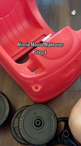 Cozy Coupe makeover #3 - Minnie Mouse theme. ❤️ I plan to have a little tutorial video of my whole process once I complete it so stay tuned to see how this one turns out. 😊 #paintedpancakestudio #texasartist #artistsoninstagram #acrylicpainting #cozycoupemakeover | Painted Pancake Studio