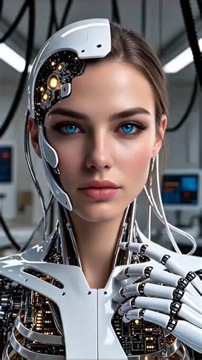 Robot Girl Undergoing 3-Stage Facial Repair with Future Cutting-Edge Technology