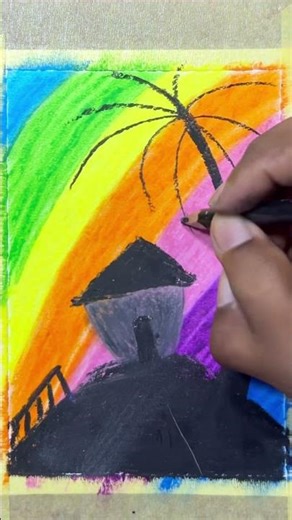 How to Make a Colorful Sunset Background with Pastels | Easy Palm Tree Silhouette #shorts #pastelart