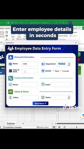 Nobody believes this is Excel 🤯 I built this Employee Management Form using Excel VBA to make data entry faster, cleaner, and more organized. ✅ Add records ✅ Delete records ✅ Automatic database updates Want the tutorial? #excel #exceltips #vba #dataentry #excelvba
