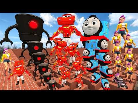 All Size Tiny To Giant Muscle Lightning Mcqueen Omnidroid Thomas Train Rumi KPop in Maze EP 10