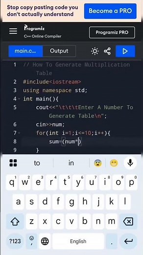 How To Generate Multiplication Table Using C++