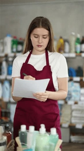 clip-4044398799-young-woman-seller-conducting-inventory-checklists ...