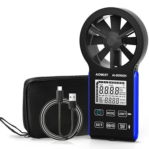 CFM Wind Speed Meter, AIOMEST Rechargeable HVAC Anemometer Measuring Wind Velocity, Test Air Flow Volume CFM/CMM, H