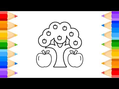 How To Draw Apple tree Drawing, Painting & Coloring For Kids and Toddlers_ Child Art 🌈🎨‪@midulart‬