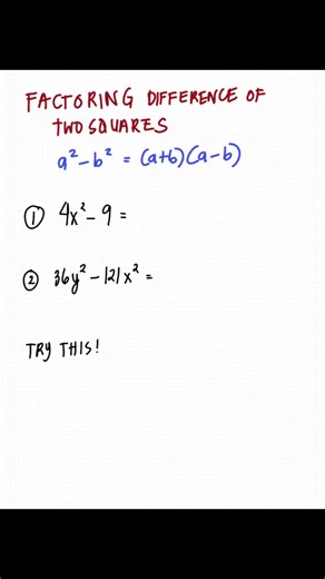 FACTORING DIFFERENCE OF TWO SQUARES comment down your answer!! 👇 #fyp #mathtok #mathtutorial #justmath #factoringpolynomials
