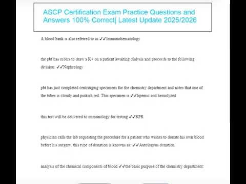 ASCP Certification Exam Practice Questions and Answers 100% Correct Latest Update 2026