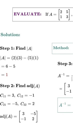 2×2 Matrix using the Adjoint Method step by step! 📘#matrices #linearalgebra #matrixmath #grade12