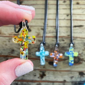 Lampwork Glass Cross Pendant Necklace - Corded - Etsy