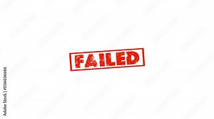 Red failed square rubber seal stamp zooming in on a white background. Failed stamp video. Stamp with the text failed animation.