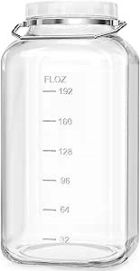 Folinstall 2 Gallon Large Glass Jar with Lid, Wide Mouth Storage Jars with Stainless Handle, Extra Big Glass Container with 2 Scale Mark for Storing Food, Kitchen Organization, 7400 ML/250 OZ