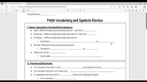 VIDEO Math Vocabulary and Symbols Review