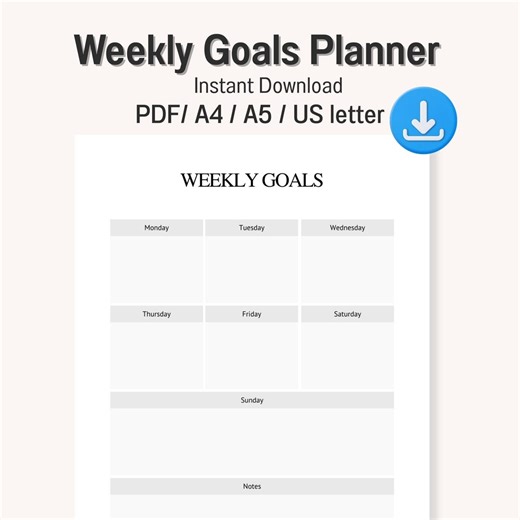 Weekly Goals Planner Printable PDF A4 A5 US Letter Goal Planning Worksheet - Etsy