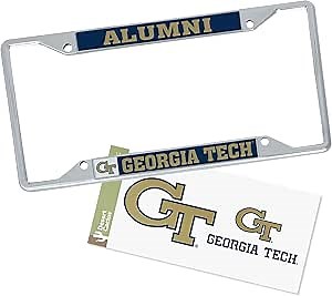 Desert Cactus Georgia Tech Car Accessories Metal License Plate Frame and Sticker for Front or Rear of Car (Sticker Frame Combo - Alumni)