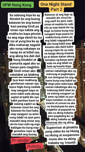 72K views · 680 reactions | OFW Story One Night Stand part 2 #fblifestyle #fypシ゚viralシ #nonfollowersviewerseveryone #ofwhkfollowers #kunyangreels #ofwlifereels #ofwreels #ofwfinland #kunyanglifehk #kunyanghongkong #OFW #OFWHONGKONG #truestory #truelove #lovestory | Team CJ | Facebook