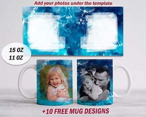 Blue Mug Wrap With 2 Photo Frames Image Mug Png Files Photo Template for 15 Oz 11oz Mug Sublimation Mug Png Coffee Mug Template for 2 Photos - Etsy