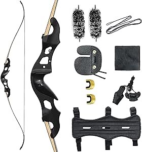 OBTOUTDOOR Black Hunter Original Takedown Recurve Bows for Adults Hunting Bow Archery Bow Longbow 60" 20-55 lbs Right Hand Aluminium Alloy Riser for Outdoor Shooting Hunting Competition