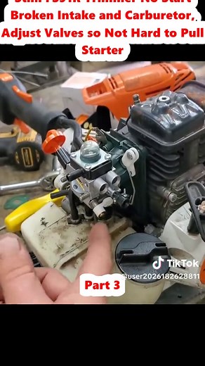 Stihl FS91R Trimmer No Start Broken Intake and Carburetor, Adjust Valves so Not Hard to Pull Starter (3)