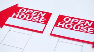 Juexica 14 Pcs Open House Signs for Real Estate 18 x 24 Inch Double Sided Arrow Shape Directional Signs Red and White Plastic Real Estate Sign Posts with H Stakes Yard Agent Supplies