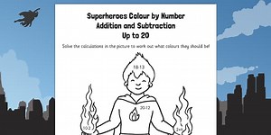 Superheroes Colour by Number Addition and Subtraction Up to 20