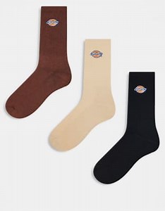 Dickies valley grove 3 pack crew socks in brown multi | ASOS