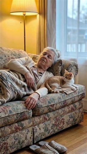 She climbed up. Grandma rolled over. She climbed up again. 🐱