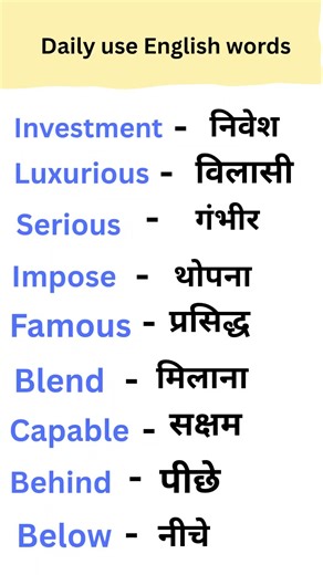 रोज बोले जाने वाले Words, English Speaking Practice, Daily Use Word Meaning, English Grammar Hindi