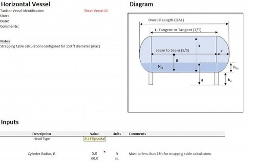 Vessel Volume Calculator - Horizontal Vessels, Vertical Vessels, and Spheres - Chemical Engineering - Excel Spreadsheet Tool - Etsy